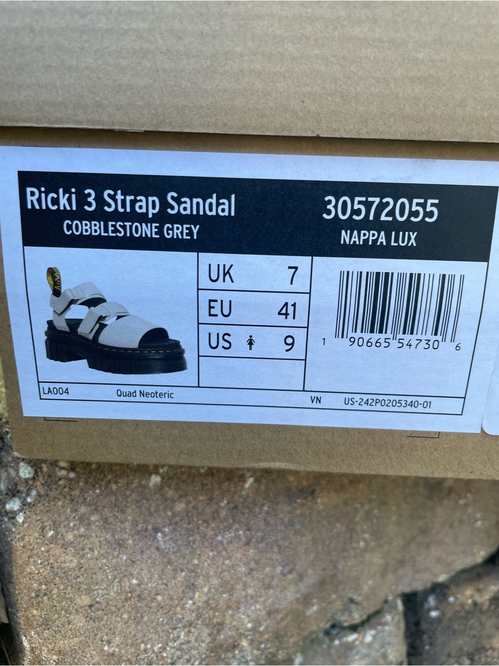 Dr Martens Sandals Ricki 3 Strap Nappa Lux Leather Cobblestone Gray Size 9 NWB - Picture 5 of 5